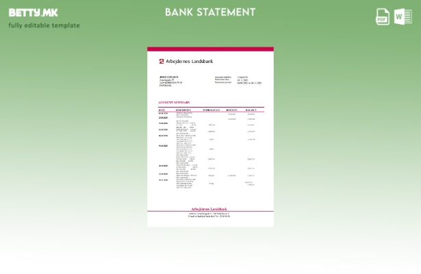 модерен стил Данска Arbejdernes Landsbank извод од банкарски шаблон за зборови